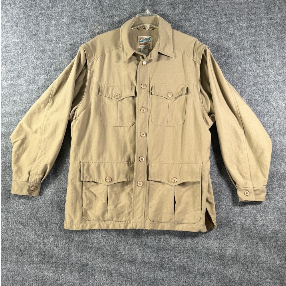 TravelSmith Mens Safari Jacket Beige‎ Button Front Pockets Lightweight Coat